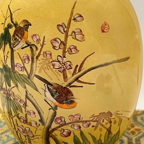 Vintage CHINA Snuff Bottle Inside Reverse Painted Sparrows In Trees Art Handmade - Picture 3 of 16